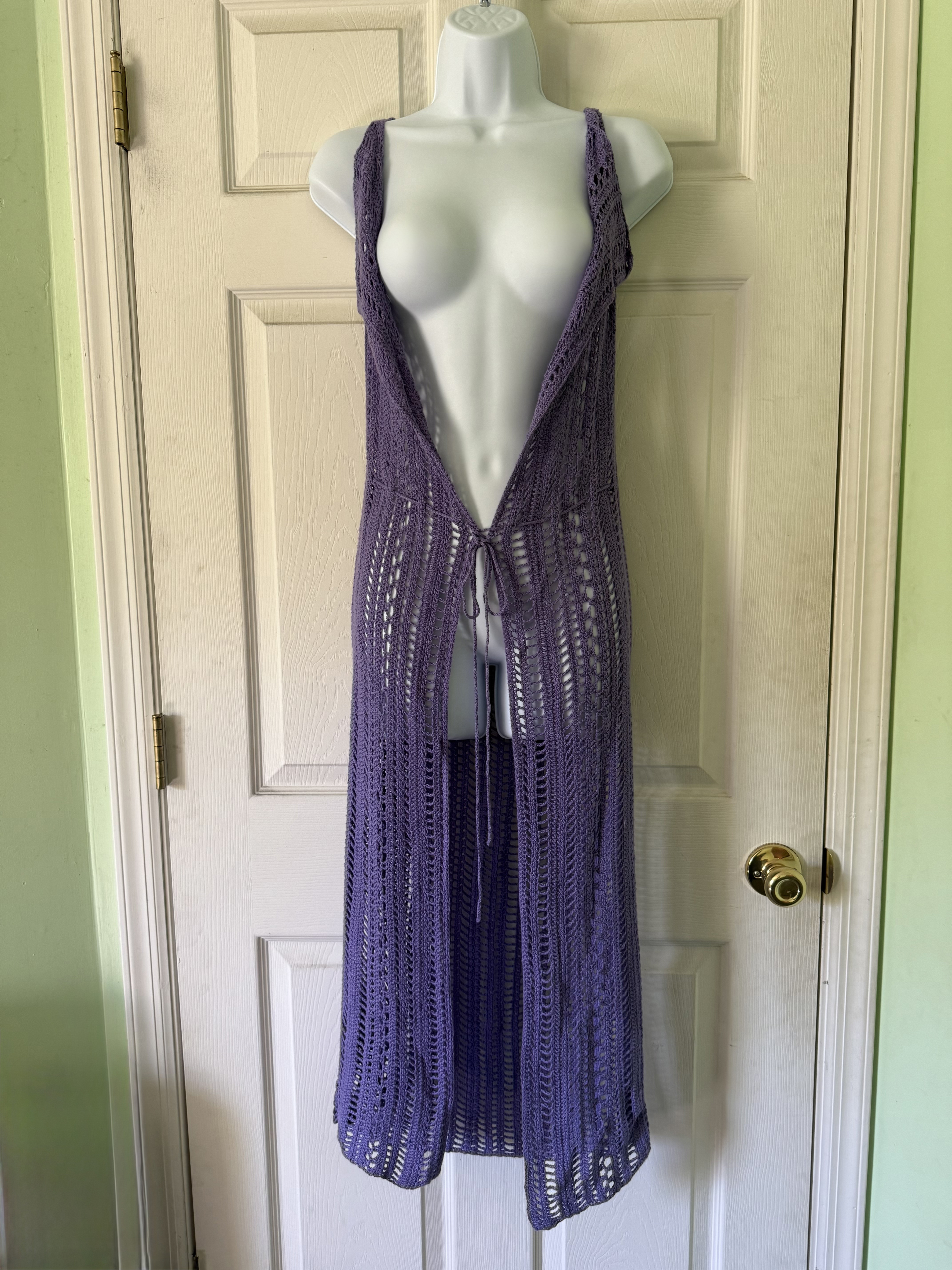 Crochet Purple Sleeveless Duster 